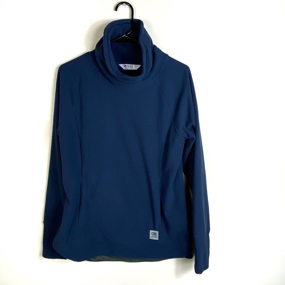 Outdoor Research Women Medium Trail Mix Cowl Pullover Waffle Fleece Blue Pocket